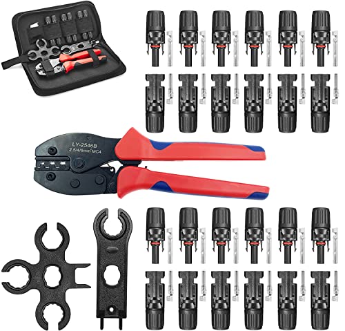 WOOLUCK® Solar Crimpzange Set für 2.5/4.0/6.0mm², 12 Paar Männlich/Weiblich Solarstecker mc4 + 2 Stk Schraubenschlüssel + 1 Stk Crimper Crimpwerkzeug für Solaranlage Photovoltaik Cover