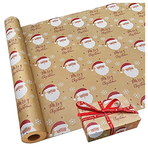 DOJoykey Paquete de rollos de papel de Navidad, papel de regalo Kraft de 16M * 43cm papel reciclable para envolver regalos decoración de fiesta de Navidad
