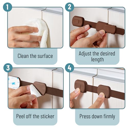 Image of Bates- Child Safety Strap Locks, 12 Pack, Brown, Child Locks for Cabinets and Drawers