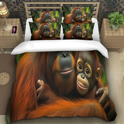 Parure de lit orang-outan effet 3D réaliste housse de couette simple en microfibre durable - 5