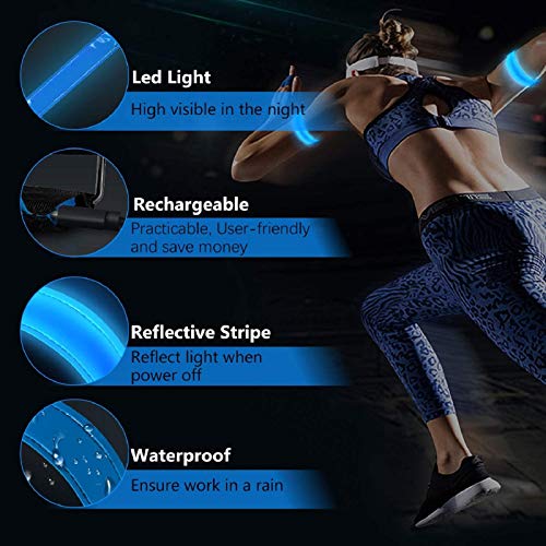lanpard Led Armband Aufladbar, 2 STK Leuchtarmband USB Reflektorband Reflective Band Led Armbänder Leuchtband Kinder Reflektorbänder für Joggen Laufen Sport (Blau)