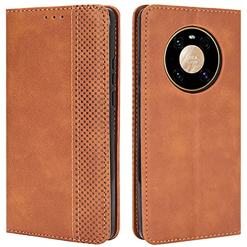 HualuBro Handyhülle für Huawei Mate 40 Pro Hülle, Retro Leder Stoßfest Klapphülle Schutzhülle Handytasche LederHülle Flip Hülle Cover für Huawei Mate 40 Pro Tasche, Braun