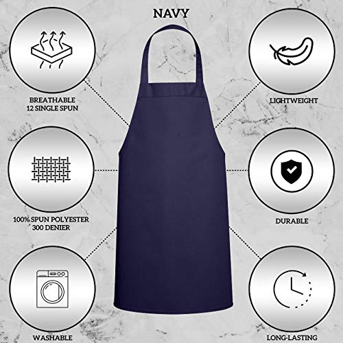 Image of GREEN LIFESTYLE 120 Pack Professional Chef Apron- Grilling Aprons for Men, Waterproof Cooking Apron for BBQ, Work or Restaurant Use, Kitchen Aprons for Women - Navy Blue, No Pockets