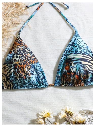 WDIRARA Women's Plus Size Leopard Print Bikini Tops Halter Triangle Bathing Suit Top3