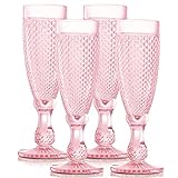 Pink Champagne Flutes Set of 4 Champagne Glasses perfect as Wedding Champagne Flutes Colored...