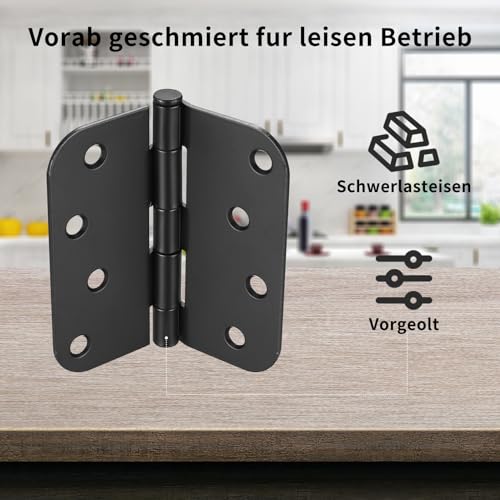 4 Stk Scharniere Klappbar, 100x100mm Schwarze Scharniere Schwerlast, Türscharniere Schwarz, Tür Scharnier Set, Klavierband Scharnieren, Scharnierband Scharnier für Außen Innentüren, mit Schrauben