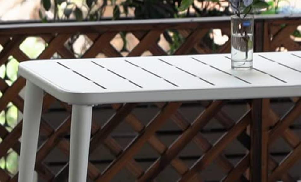 Modern Patio Table for 4-6 People Metal Dining Table for Outdoor&Indoor Office Computer Meeting Desk Home Cafe Table Lawn Backyard Balcony Kitchen Office 47.2" Lx23.6 Wx30 H… (White)