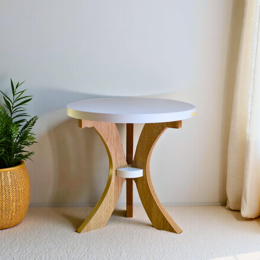 Image of InoSlashed Beautiful Wooden Side Table /End Table /Plant Stand /Tea Table /Stool Living Room Furniture Round Shape (3 Leg-12 Inch - Light)