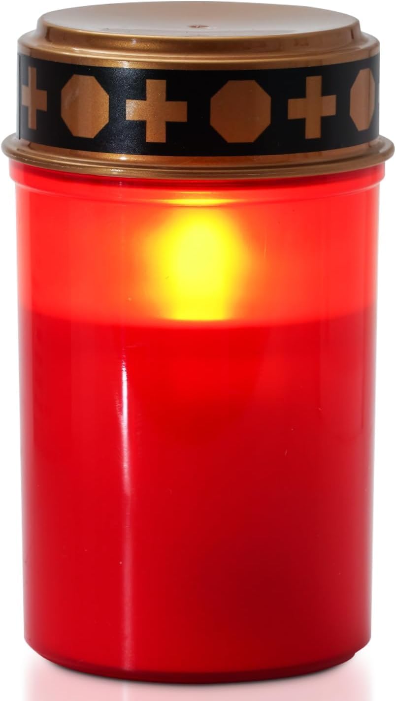 Homemory LED Grabkerze, 7cm x 12,5 cm, Rotes IP44 Wasserdichtes Outdoor Flammenloses Kerzenlicht, Grablicht mit Timer, Batteriebetriebene Grabkerze, Friedhofskerze Grablaterne