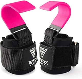 Professional Lifting Straps and Heavy Duty Hooks | 7mm Think Neoprene Padded Wrist Wraps for Weightlifting Support & Grip - Ideal Gym Gloves for Men Women Pair - Pink