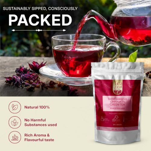 Image of Sweet Hibiscus Green Tea Loose Leaf (100gm /3.5oz), Makes Upto 50 Servings
