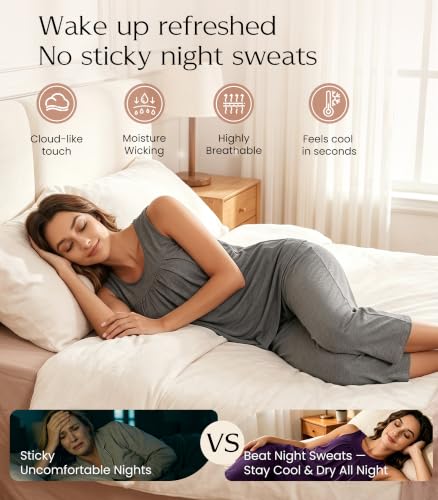 Image of NACHILA Pajamas for Women-Viscose Made from Bamboo, Sleeveless Pjs Tank Top Capri Pants Pajama Sets Cooling Sleepwear