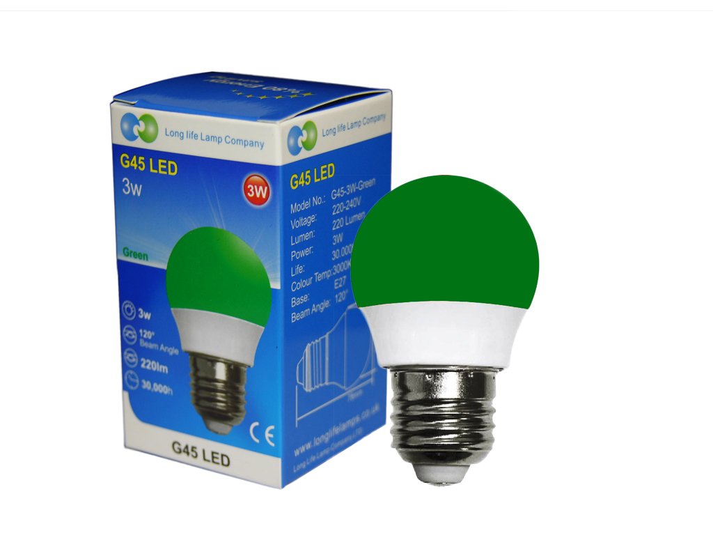 Long Life Lamp Company Green 3W Led Golf Ball E27 Edison Screw Cap With New Technology Mini Globe Golfball