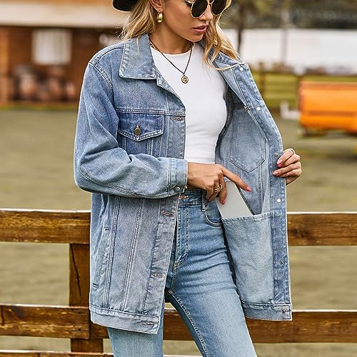 Womens Oversized Denim Jackets Casual Boyfriend Jean Jacket Button up Long Sleeve Y2k Vintage Girls Coats with Pocket4