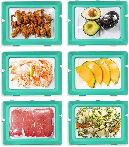 Skinny Stacks 2022 Version 6 Pack - Stacking Food Storage Trays, Stretch Cover, Save Space and Keep Food Fresh, Reusable, Dishwasher & Freezer Safe, Durable, Meal-Prep, Food Storage Containers