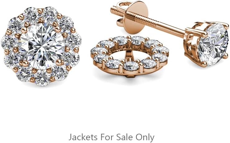 Natural Diamond 0.66 ctw Women Halo Jackets for Stud Earrings 14K Rose Gold