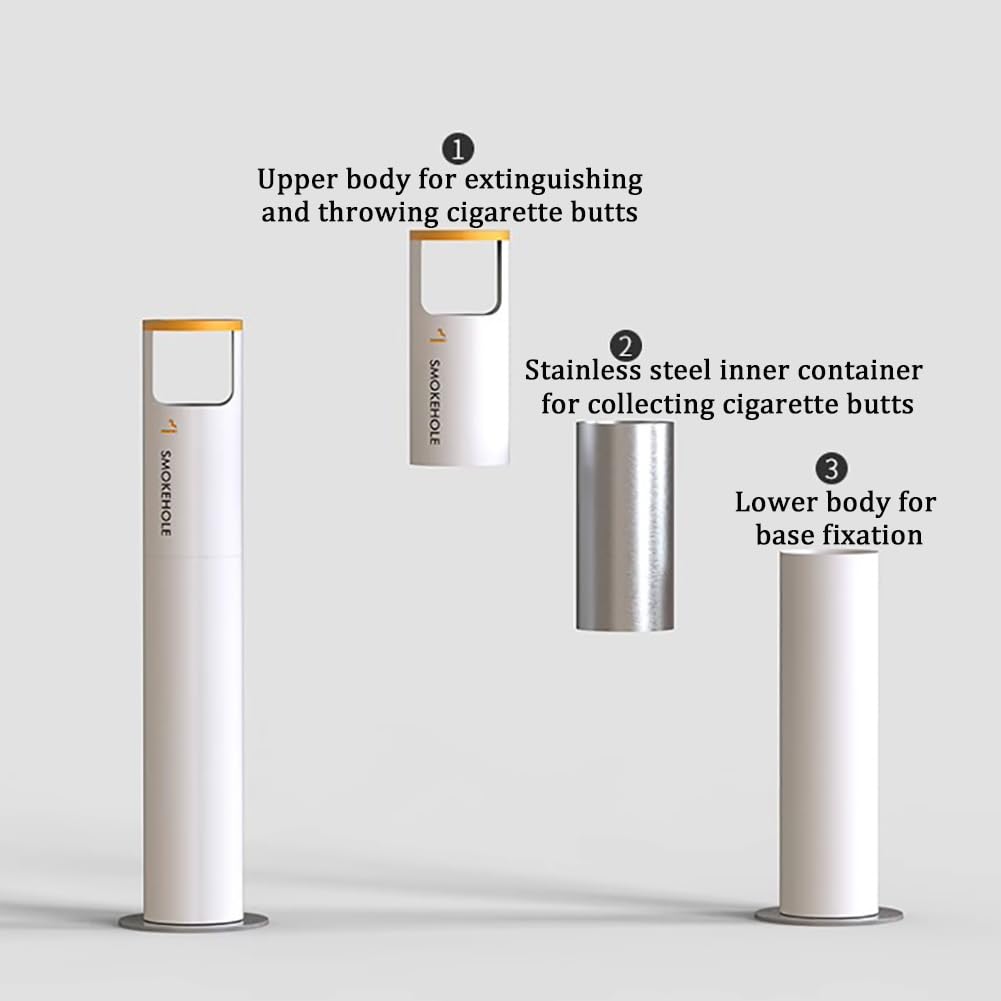 Cendrier D'extérieur Autoportant, Collecteur De Mégots Amovible en Acier Inoxydable avec Base Fixe, Unité D'élimination des Mégots De Cigarettes pour Terrasse, Noir/Blanc,B
