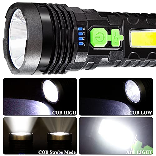 Led Rechargeable Flashlights, Solar Flashlights Rechargeable, 1000 Lumens Bright Led Solar Powered Flashlight With Usb Charger, Waterproof Handheld Flashlights With 4 Mode For Emergencies Walking #TOP3