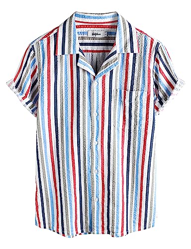 Image of VATPAVE Mens Striped Summer Shirt Casual Button Down Short Sleeve Beach Shirts Cotton Shirts for Men