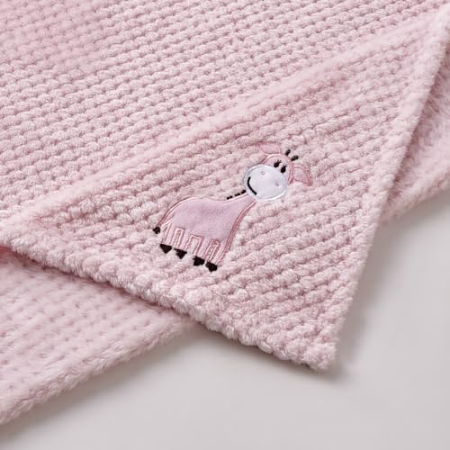Image of CREVENT Baby Welcome Gift Set Storage Basket with 2 Blankets+ 1 Security Blanket + 1 Taggie + 1 Gift Bag with Ribbon (Pink)