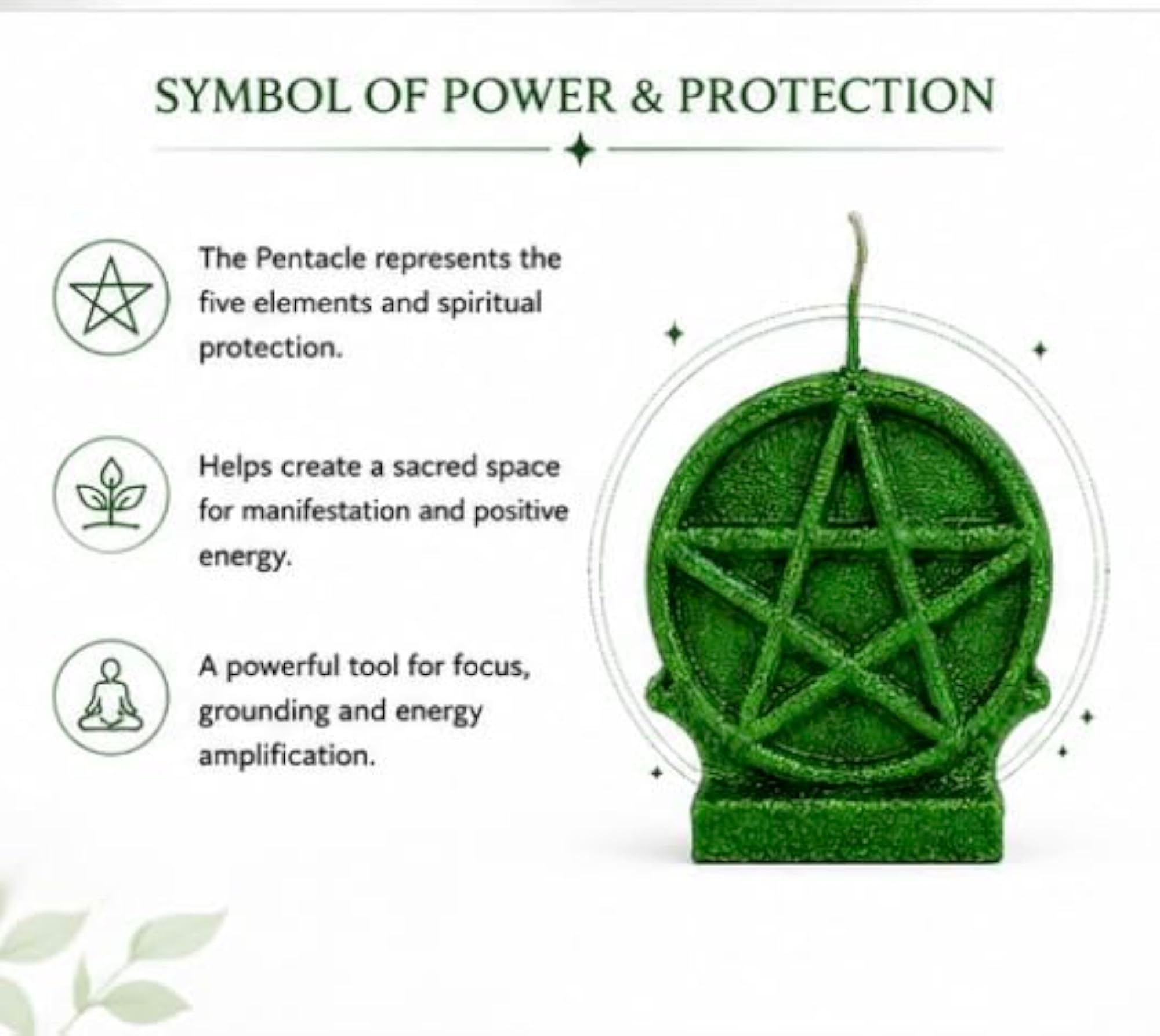 Green Pentacle Candle for Rituals, 7-8 Hours Burn Time