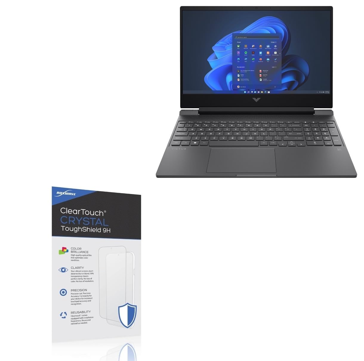 BoxWave Screen Protector Compatible With HP Victus 15 (15t-fa000) - ClearTouch Crystal ToughShield 9H (2-Pack), Clear 9H Tough Flexible Film Screen Protector
