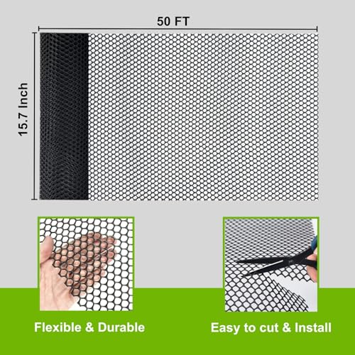 Image of Plastic Wire Mesh Fence Roll, GENNIZZ 15.7IN x 50FT Plastic Chicken Wire Mesh, Balcony Garden Floral Netting Fencing Barrier for Cat Dog(0.4m x 15m)