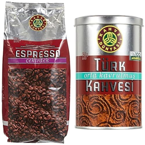 KAHVE DUNYASI Dünyası Espresso Kavrulmuş Çekirdeği 1Kg & Orta Kavrulmuş Türk si 250 Gr