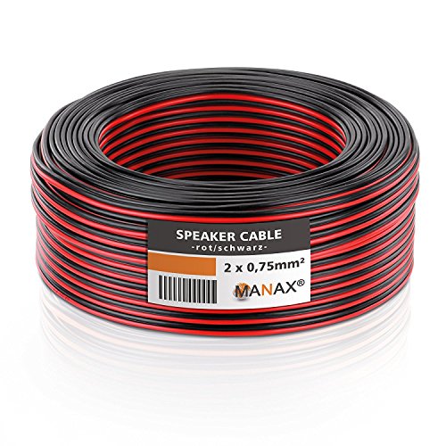 MANAX® 25m Zwillingslitze 2x 0,75mm² rot/schwarz Kabel 2-adrig (25m 0,75mm² - 1 Ring, rot/schwarz)