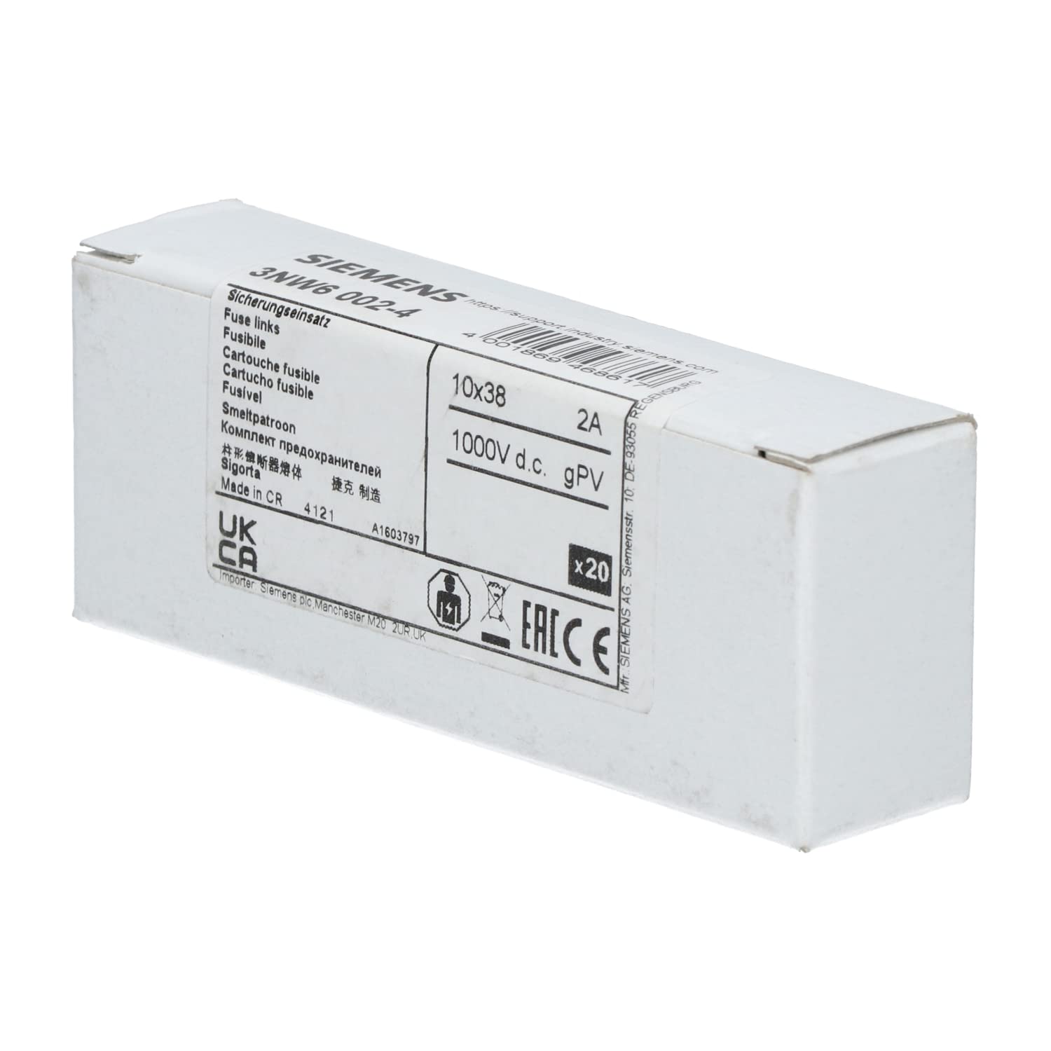 Siemens sentron – Fusibile cilindrico 10 x 38 mm 1000 V 2 A GPV per fotovoltaica