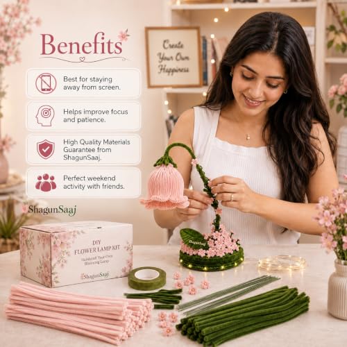 Image of ShagunSaaj Pipe Cleaner Flower Lamp DIY Kit for Kids and Adult Craft (Blush Pink)
