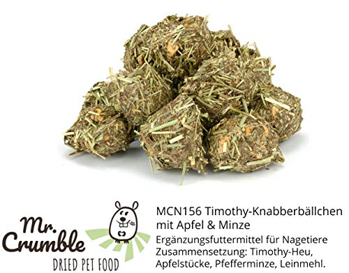 Mr. Crumble Dried Pet Food Knabberbällchen aus Timothy-Heu getreidefrei 6er-Set, Strukturfutter Leckerli für Kaninchen, Meerschweinchen und Degus und andere Nager