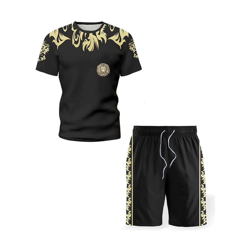 RWRAPS Summer New Short T-Shirt e Pantaloncini Stampati da Uomo, Tuta da Allenamento da Uomo Abbigliamento Casual (Color : Black, Size : XXXL Code) (Black XXXX Code L)