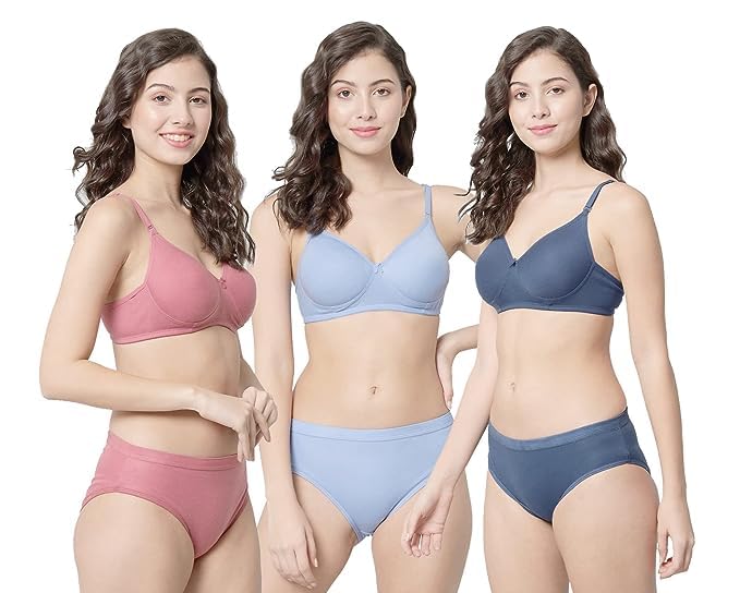 Women Lightly Padded Full Coverage Bra & Panty Set, Pack of 3-image-24