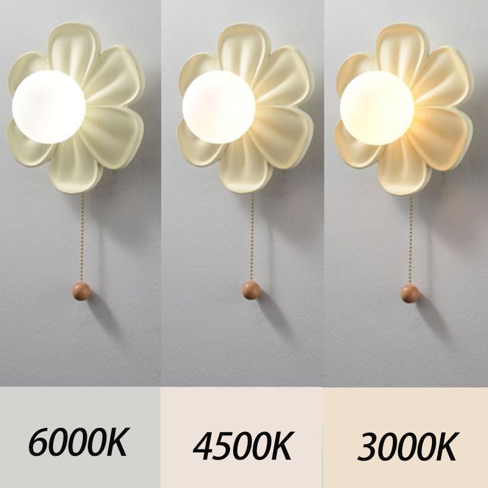 OOWOKS Wandleuchte Ohne Stromanschluss Kinder, 5200mAh Akku Wandleuchte Kinderzimmer LED Blume Wandlampe mit Schalter 3 Farbtemperaturen USB Aufladbar Nachttischlampe Kabellose Kinderlampe,Rosa