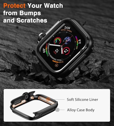 Image of ULTIMAL Metal Case Compatible with Apple Watch Series SE3 /SE2 /SE /6 /5 /4 44mm with Back Cover, Military Grade Shockproof Protective Case, Rugged Cover for iWatch 44mm (Black)