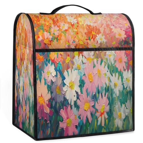 Coffee Maker Cover Oil Painting Flower Kitchen Appliance Covers Small Appliance Covers Blender Cover Juicer Cover Dust Covers for Kitchen Appliances with Top Handle and Pockets,Washable,B615