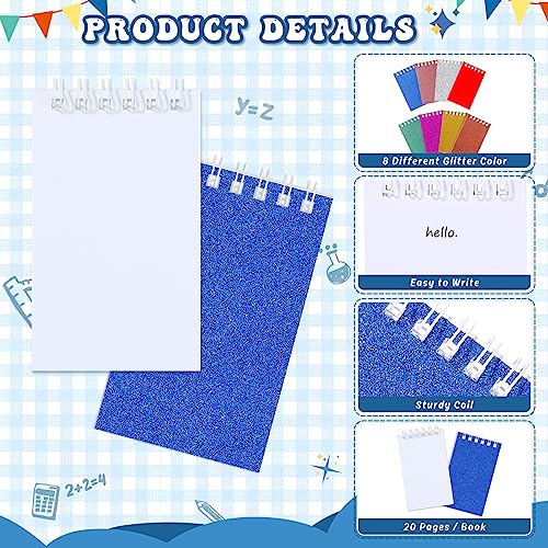 Image of Seajan 48 Pcs Glitter Mini Spiral Notepads for Kids Party Favors Small Prism Notebooks 3.9 x 2.4 Inch Colorful Flash Memo Pads for Girls and Boys Birthday Gift Classroom Rewards 20 Pages Each