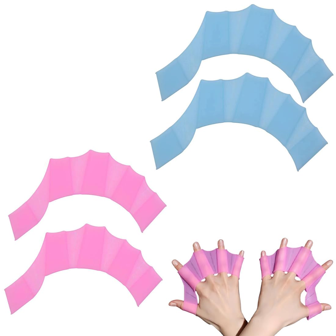 2 paires de gants de natation, palmes d'entraînement de natation, gants de plongée en silicone, gants d'eau, gants de natation avec palmes pour la natation et la plongée