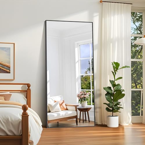 COFENY Spiegel Ganzkörper, 192 x 85 cm Spiegel Groß Wandspiegel mit Schwarzer Rahme, Spiegels Stehend, Anlehnen oder Hängen, Spiegels Schwarz für Schlafzimmer, Wohnzimmer, Flur