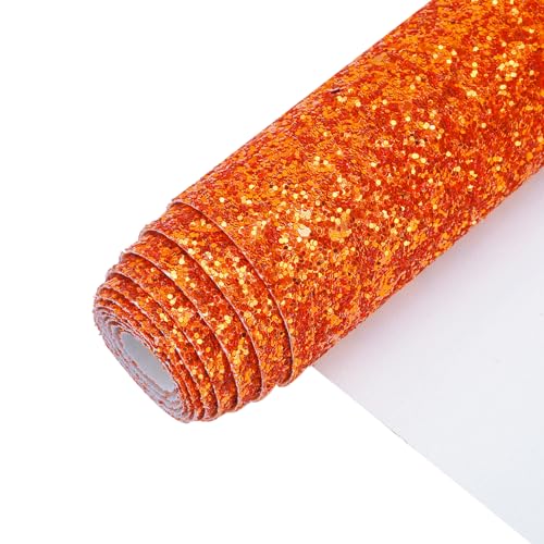 Image of Burnt Orange Chunky Glitter Faux Leather Roll 12 x 52 Inch, Sparkly Autumn Halloween Craft Material for Bows, Crafts (16013#30)
