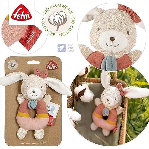 Fehn Baby Ring Greifling Hase fehnNATUR - Kuscheltier aus Baumwolle aus biologischem Anbau - Babyspielzeug mit Rassel zum spielerischen Lernen - Greif Spielzeug für Babys & Kleinkinder ab 0+ Monaten