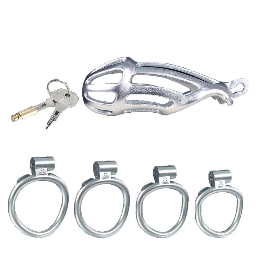 Penies Käfig mit 4 Bogenring Fesseln Peniskäfig Belüftung Bondage Set Keuschheitskäfig Herren Sex Spielzeug Männer Cockcage Cock Cage Belt Penis Cage Chastity Cage Male Keuschheitsgürtel