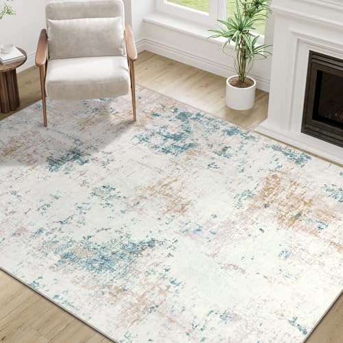 Homcomodar Alfombra Salon Beige 120x170cm Antideslizante Alfombras Lavables en Lavadora Alfombra Habitacion Dormitorio Comedor Modernas Tapete Quarto Pelo Corto