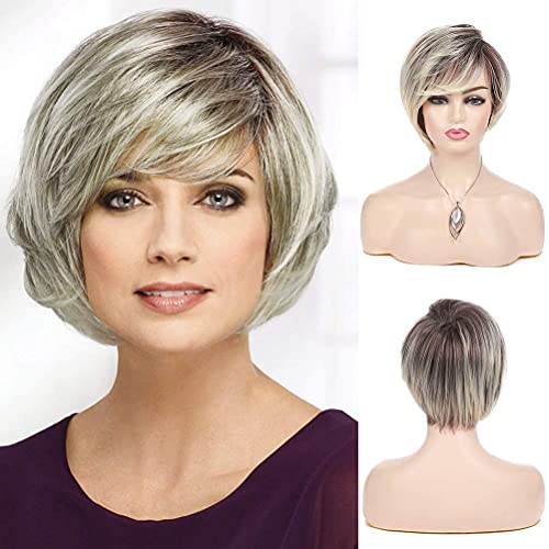 Sallcks Ombre Blonde Short Bob Wig for Women Short Layered Blonde Wig Cosplay Custome Synthetic Hair Wig