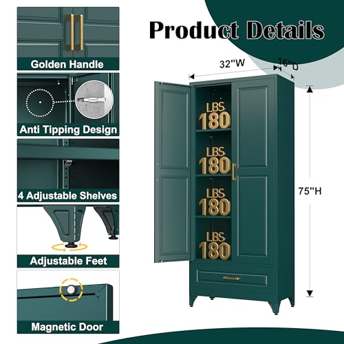 Image of SteeLoong 75 inch Metal Storage Cabinet with Doors and 3 Adjustable Shelves