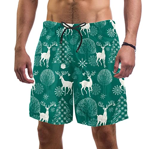 Maillots de bain hommes Noël cerfs arbres short de plage vert