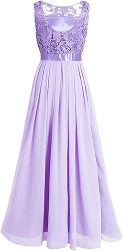 Miniatura 5 de Vestido de dama de honor de gasa con encaje floral para mujer, vestido formal de graduación, sin mangas, vestido largo