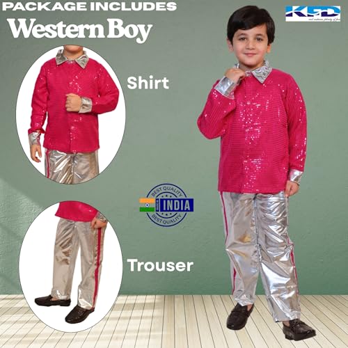 Image of Kaku Fancy Dresses Western Disco Outfit for Kids Sequin Shirt with Shining Pants for Annual Day Programme