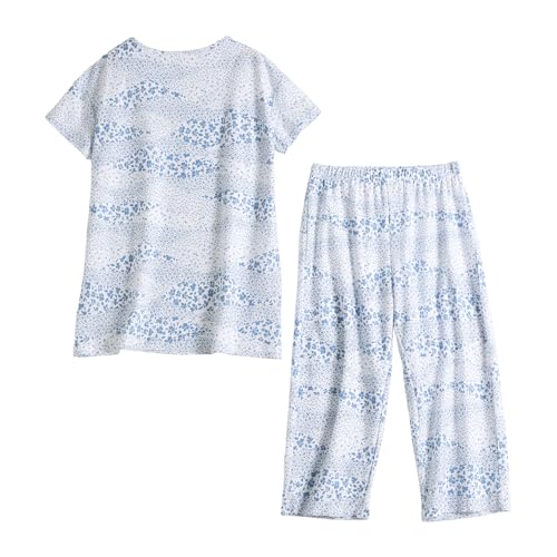 Image of PNAEONG Women Pajama Set Sleepwear Tops with Capri Pants Casual and Fun Prints Pajama Sets